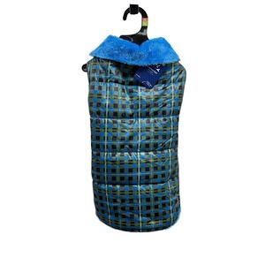YOULY Size S/M (13"- 18") Blue/Green Plaid Reversible Cozy Puffer Dog Jacket NWT